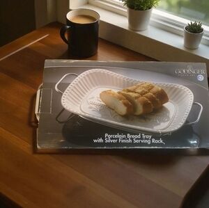 Godinger Porcelain Bread Tray with a Silver Finish Serving Rack.